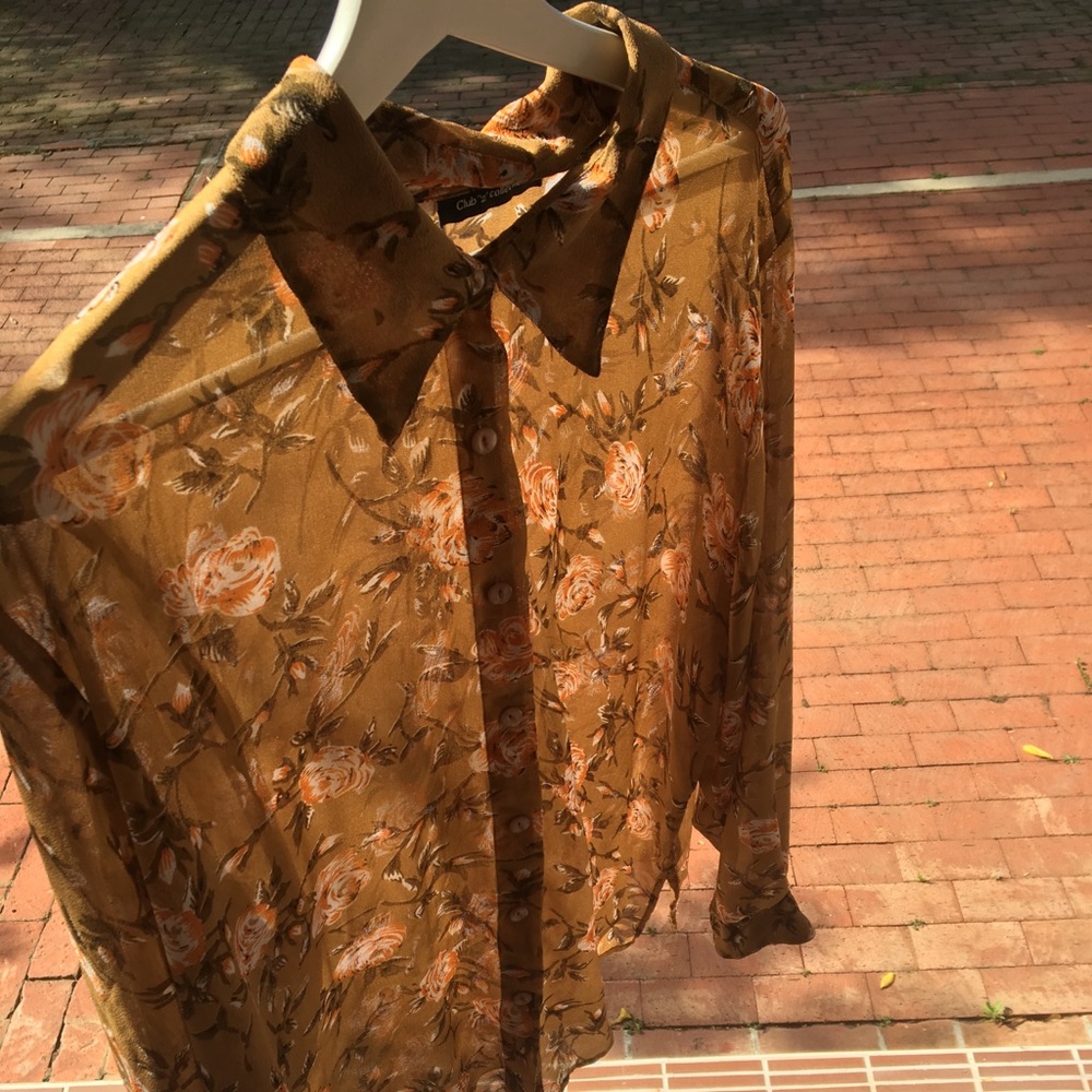 vintage, translucent floral button up